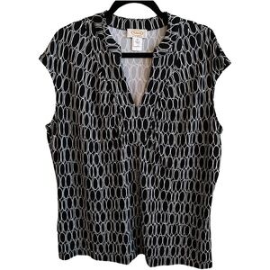 Talbots Sleeveless Top 1X Black White Oval Designs Lightweight